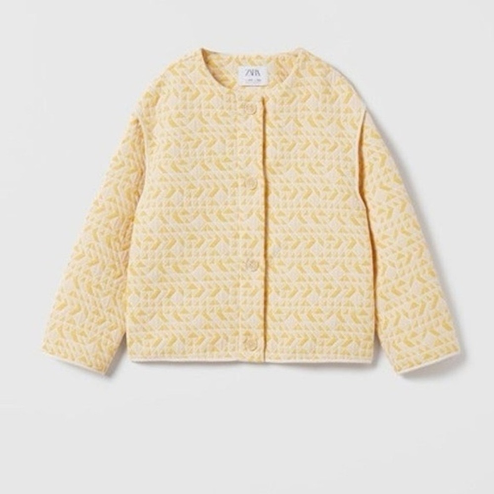 Zara Kids Light Yellow Patterned Puffer Jacket